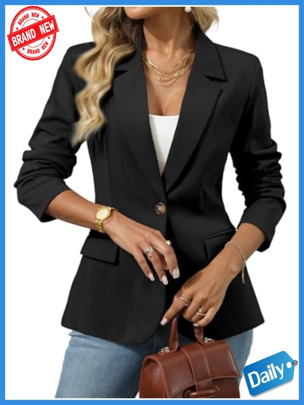 Women's Knit Blazer Stretch Suit Jacket Business Casual Full Lining